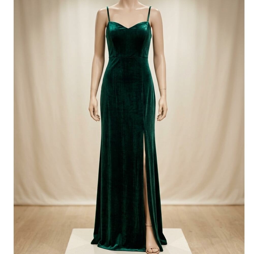 Revelry Emerald Green Velvet Maxi Dress Size 8 Bridesmaid Evening Gown Prom